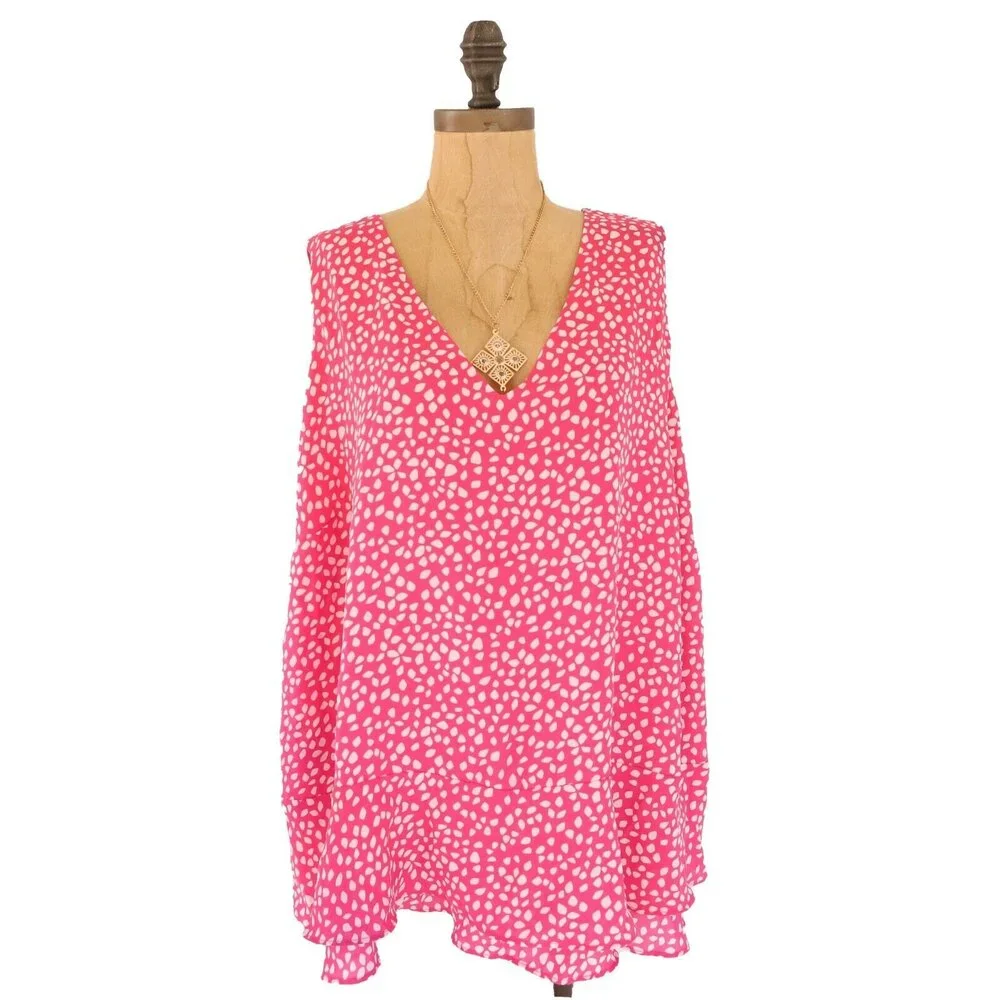 Gibson Living In Yellow Willow Top Plus Size 3X Tiered Peplum Pink White NEW B62